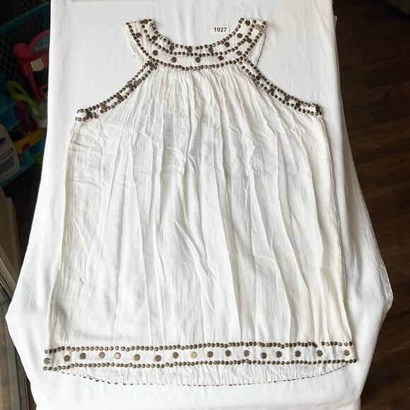 NY Collection Women’s Sleeveless Halter Beaded Summer Blouse size S, White - Picture 7 of 7